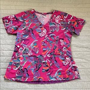 Vera Bradley Pink Butterfly Scrub top